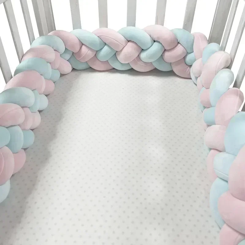 1-5 m protetor de cama de bebê infantil berço travesseiro almofada de quatro fios trança nó pára-choques berço quarto saco macio decoração