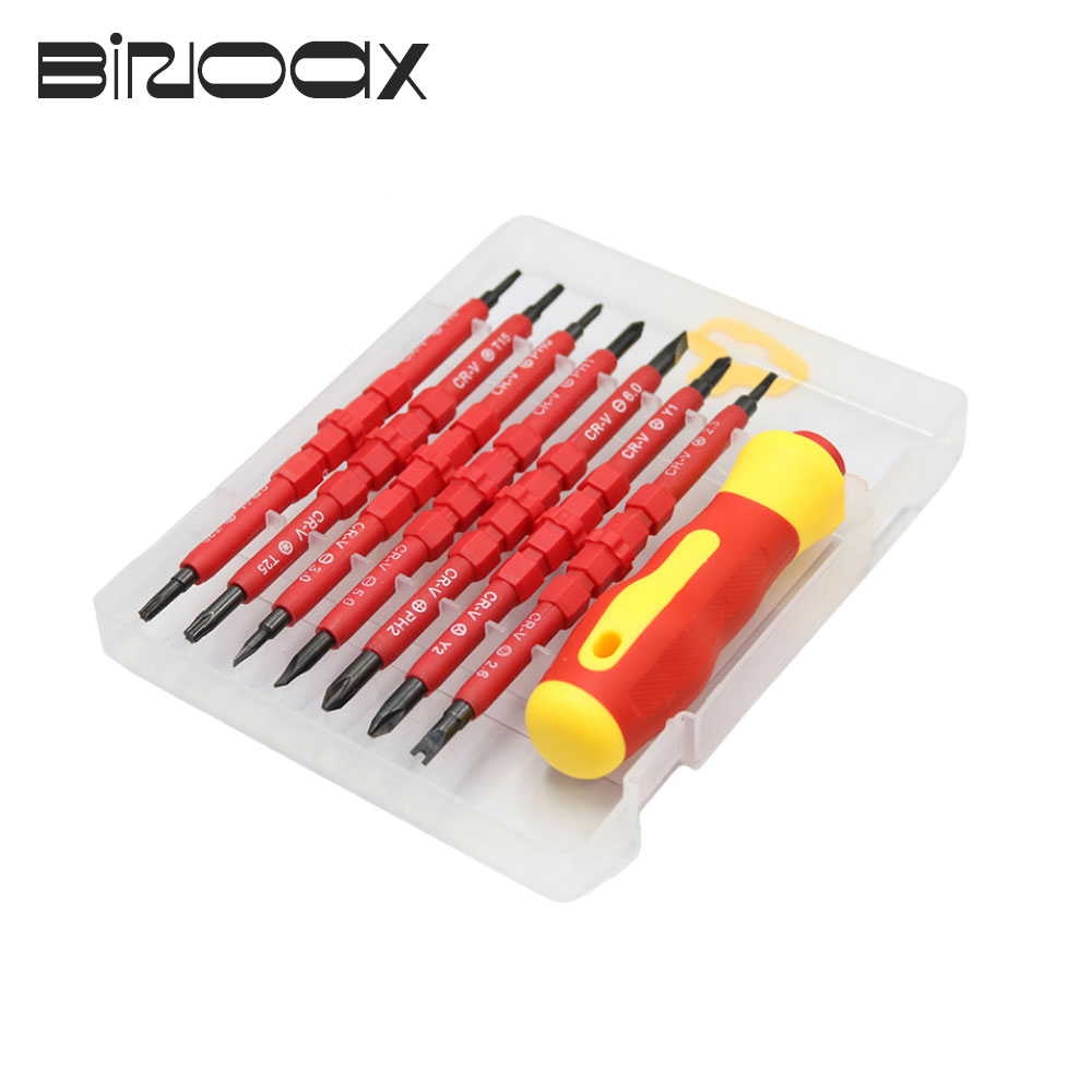 Juego de destornilladores aislados, Herramientas eléctricas magnéticas de doble cabezal CRV ranurado Phillips Torx Triangle, 8 Uds.