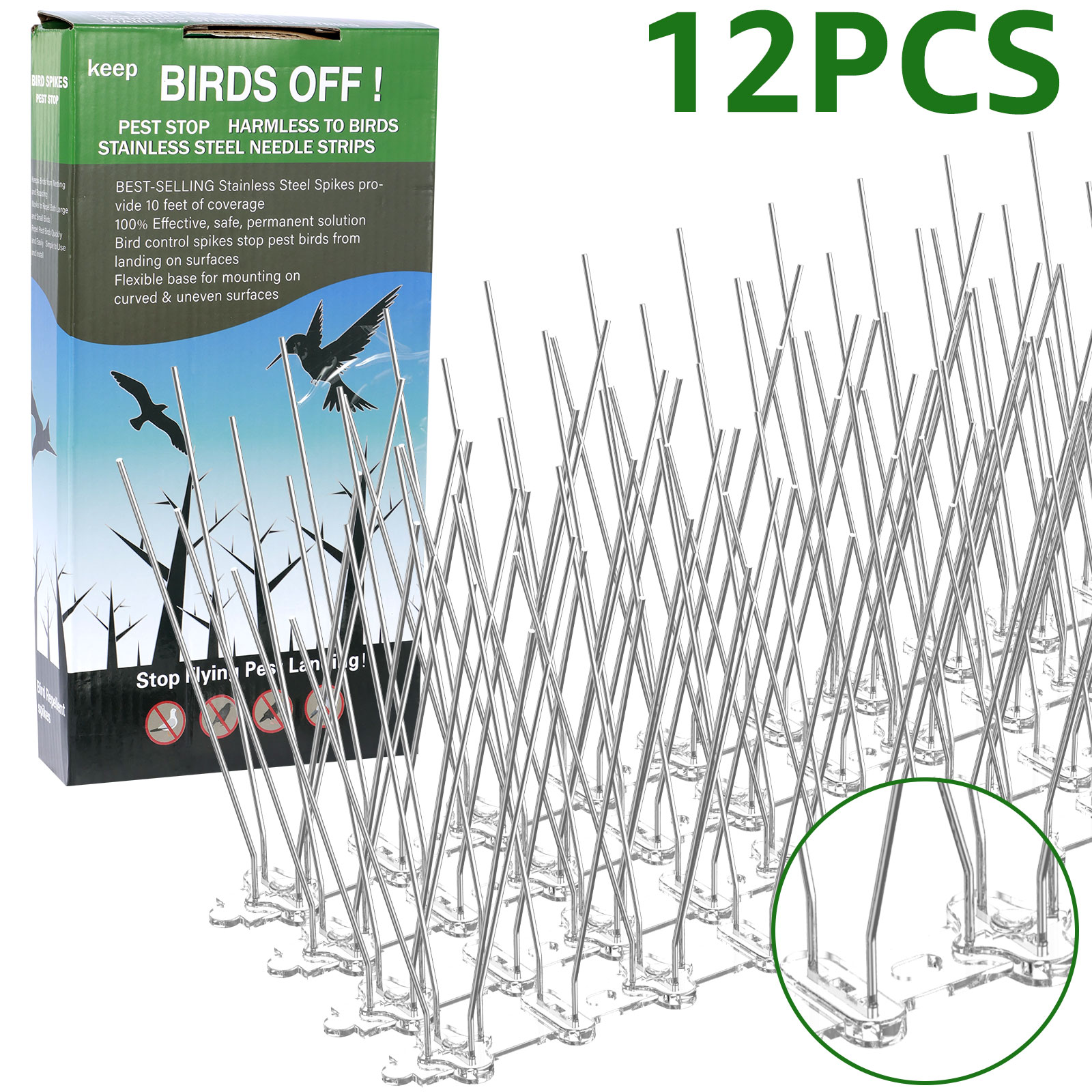 12 Stück Tauben-Spikes aus Edelstahl, Vogelvertreiber-Set, Abschreckung, Anti-Vogel, Taube, Eichhörnchen, Katzen, Abwehrmittel für Gartenzaun, Dach