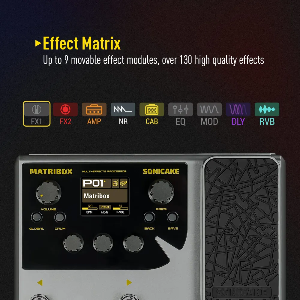 SONICAKE Matribox 140 Built-in Guitar/Bass/Acoustic Multi Effects Processor with Expression pedal Looper Modeling AMP QME-50
