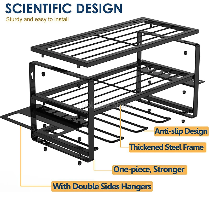 3-Layer Power Tool Organizer Rack Wall Mount Electric Drill Tool Rack Heavy Duty Tool Storage Shelf Garage Tools Cabinet