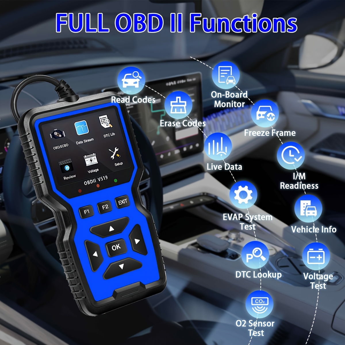 Leitor de código de diagnóstico do scanner OBD2 com modo completo de redefinição de funcionalidade OBD2 compatível com todos os veículos OBDII após 1996.