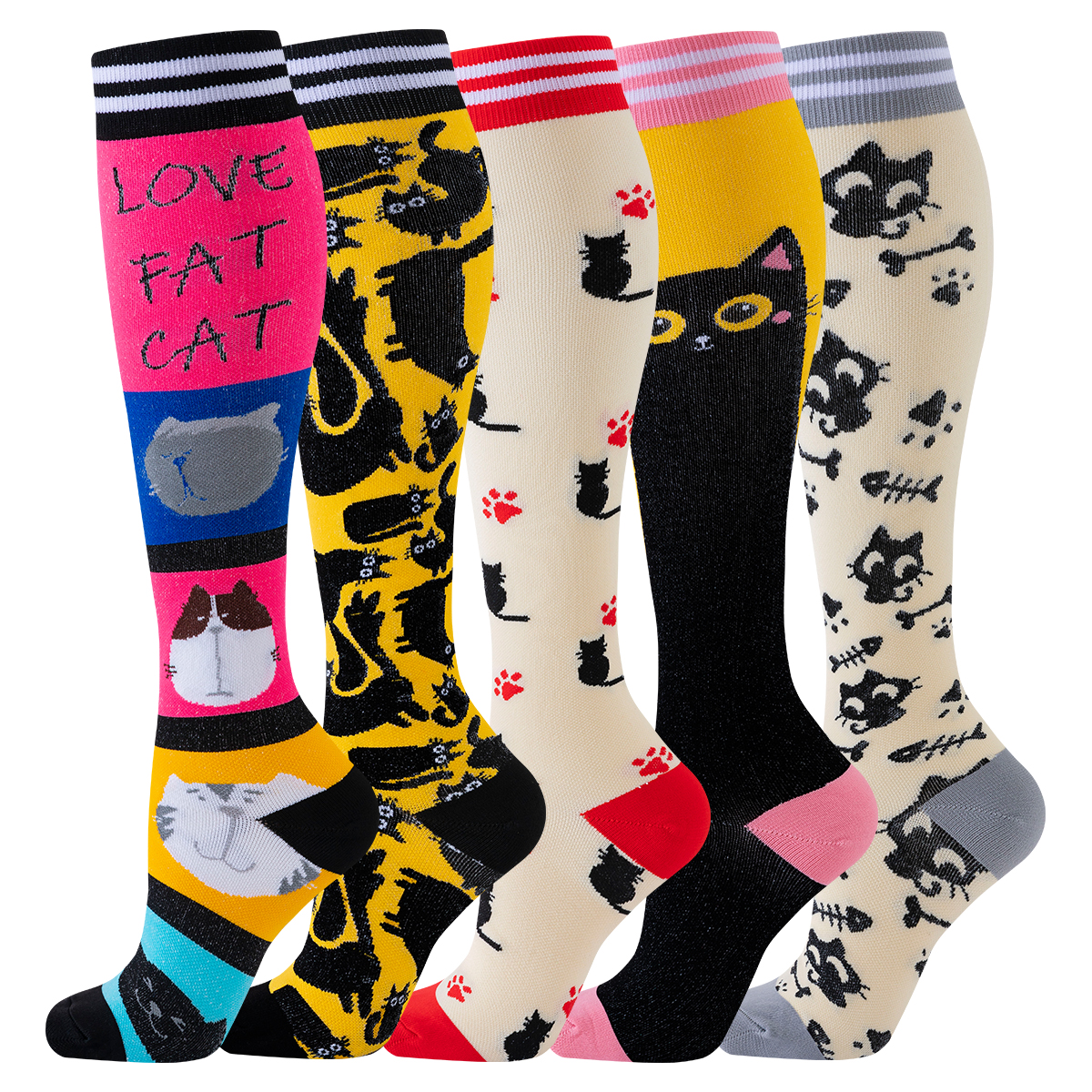 5 pares de calcetines de compresión para gatos, calcetines de compresión para enfermera, medias deportivas hasta la rodilla