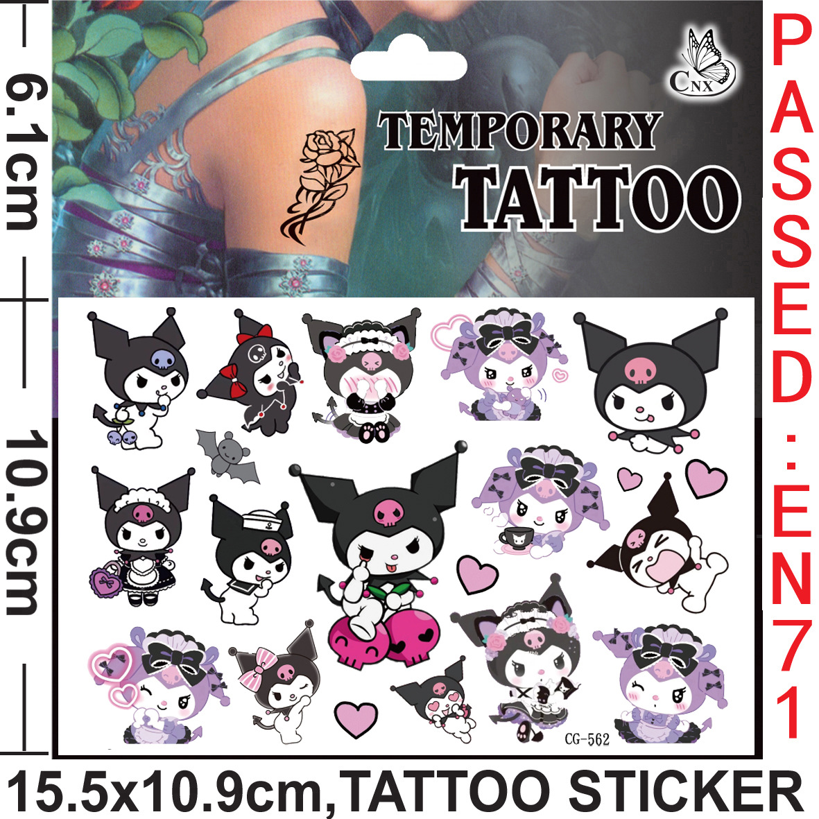 Aleatório 2 pçs kuromi tatuagem adesivos dos desenhos animados sanrio kawaii anime à prova dwaterproof água tatuagem temporária adesivo crianças meninas presente de aniversário brinquedo