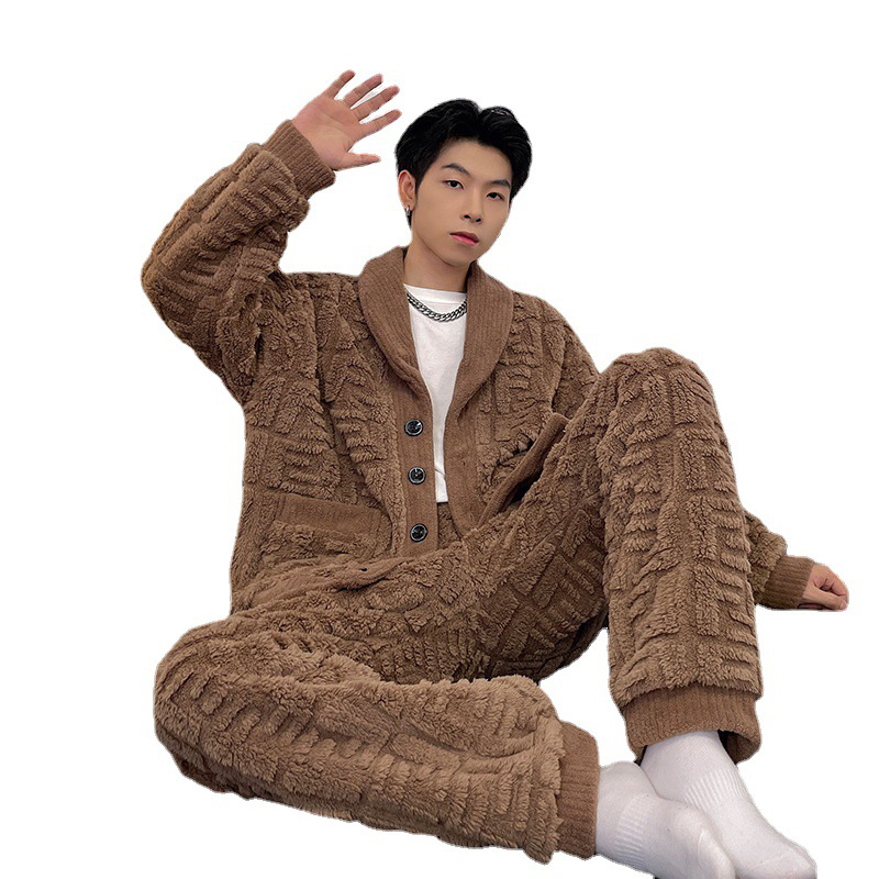 Los más nuevos conjuntos de pijamas de franela cálidos y gruesos de invierno para hombre, pijamas de talla grande de manga larga para hombre, ropa de dormir informal para el hogar