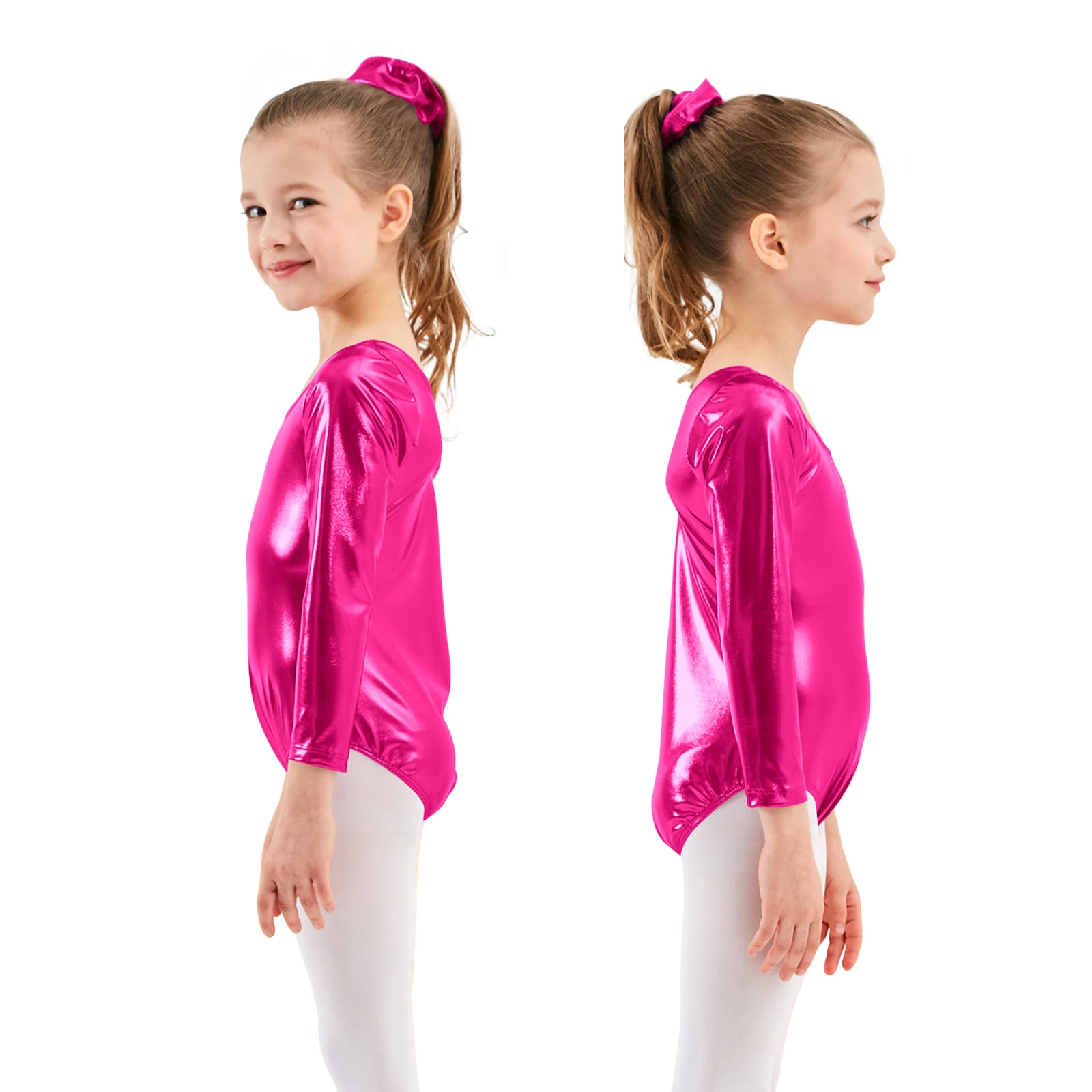 AOYLISEY バレエダンスシニーメタリックレオタード女の子体操ボディスーツ長袖ゴールドロンバースパンデックス衣装子供服