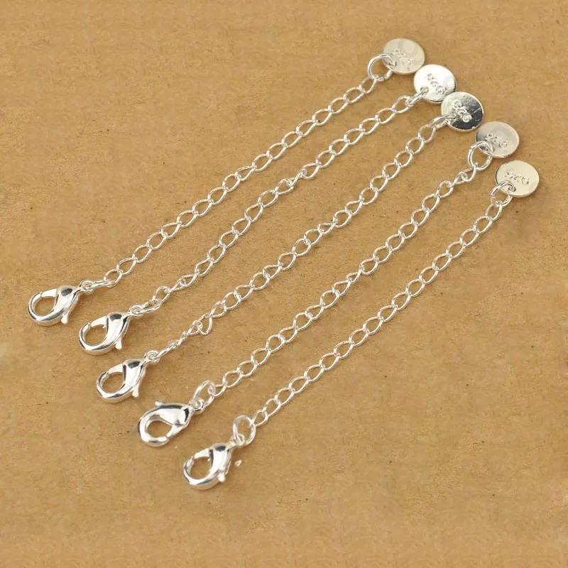 10PCS Echtes 925 Sterling Silber Farbe Mode Schmuck Verlängerung Ketten Für Halskette/Armband DIY Schmuck Zubehör Erkenntnisse