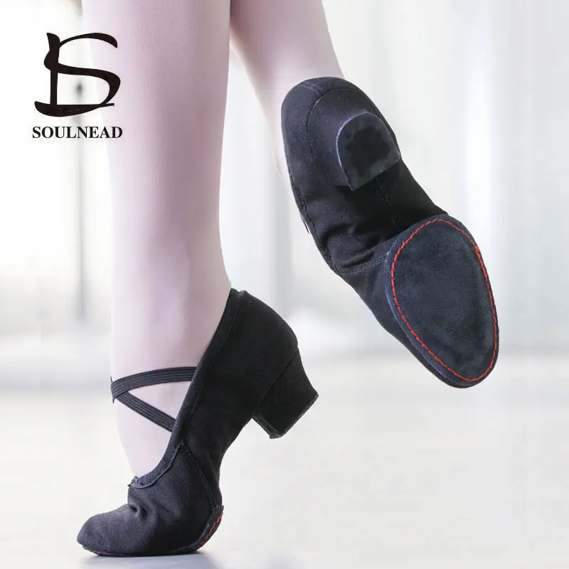 Zapatos de baile para mujer, zapatos de Ballet para niñas, Jazz, Salsa, suela suave, tacones bajos, zapatillas de baile para niños, zapatillas latinas rosas, negras y rojas