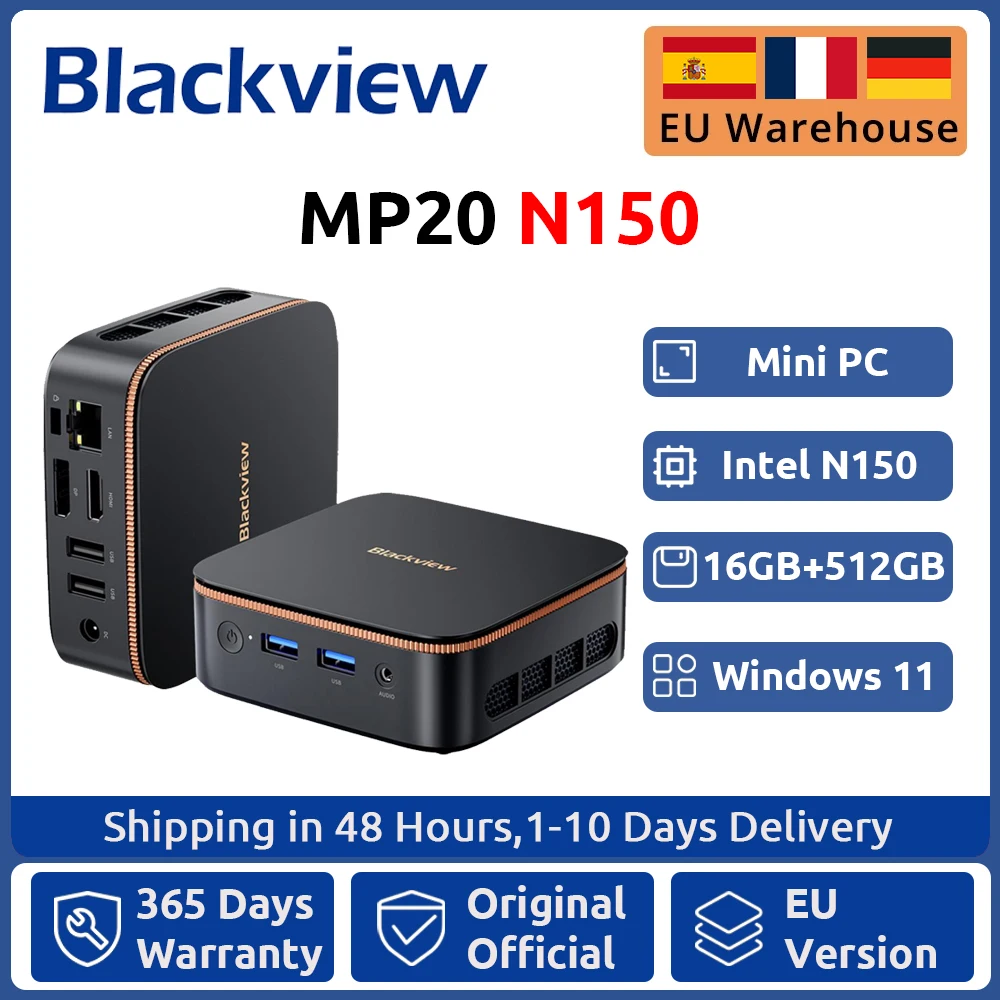[Estreno mondiale] Blackview MP20 NUOVO Mini PC Windows 11 PC Intel N150 16 GB (supporto massimo 32 GB) DDR4 512 GB SSD 4K UHD WIFI 6 BT5.2