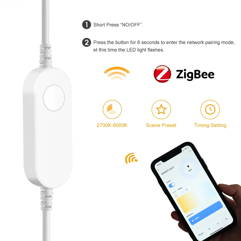 Tira de luces LED Tuya Zigbee COB CCT, 12V, 2m, 3m, 5m, 10m, lámpara decorativa Flexible regulable para armario, asistente de Google Alexa
