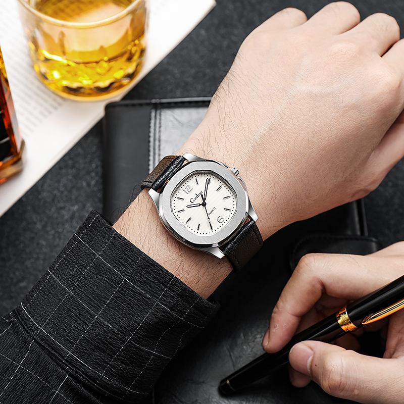 1 Uds 2024 nuevo reloj deportivo informal con correa de cuero para hombre gran oferta reloj de pulsera vaquero de moda