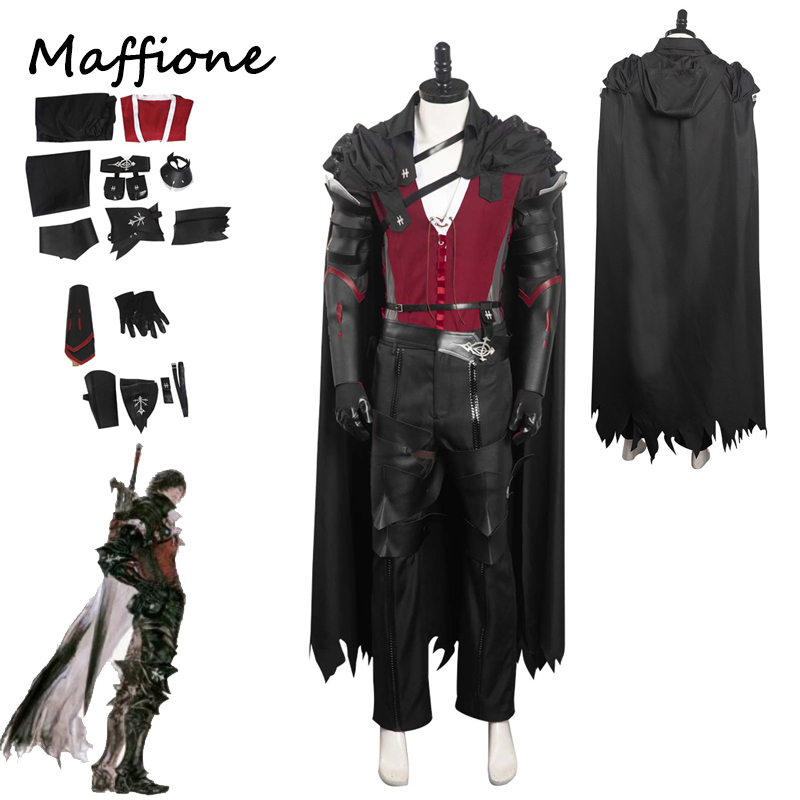 Final Fantasy XVI FF16 Clive Rosfield Cosplay Men Costume Uniform Black Cloak Tops Pants Fantasia Outfit Halloween Party Suit