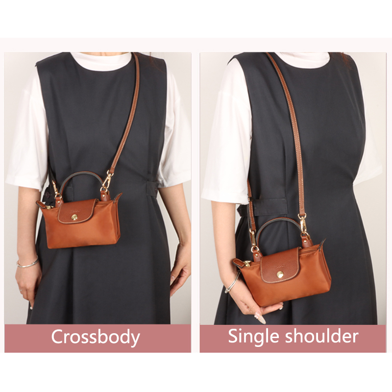 1 Juego de correas de bolso para Longchamp Mini sin perforaciones, conjunto de correas de hombro de cuero genuino, correa cruzada de transformación, accesorios para bolso