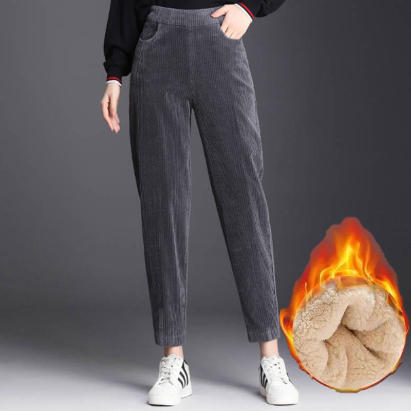 Plush Thick & Thin Casual Pants Corduroy Warm Pants Autumn Winter Leggings Harem Pants Trousers High Waist Women's Брюкиженские