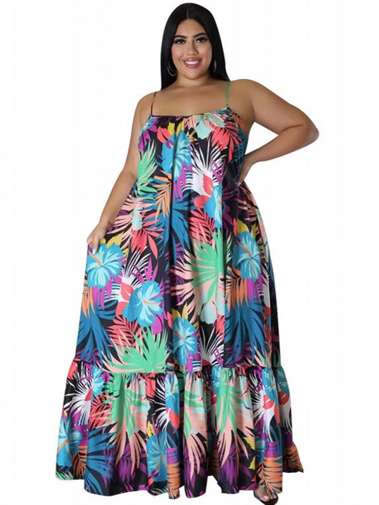 5XL 4XL Plus Größe Kleidung Kleider Frauen Cascading Rüschen Roben Sommer Herbst Drucken Lose Street Style Casual Große Größe Maxi Kleid