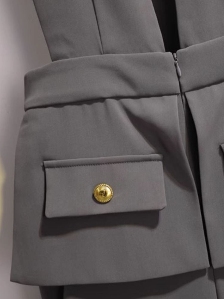 EWQ Eleganter Stil, schicker Overall für Damen, drapiert, Patchwork, gerade, einfarbig, hohe Taille, Overalls, Winter, Frühling, 2024, Neu 27SN5372