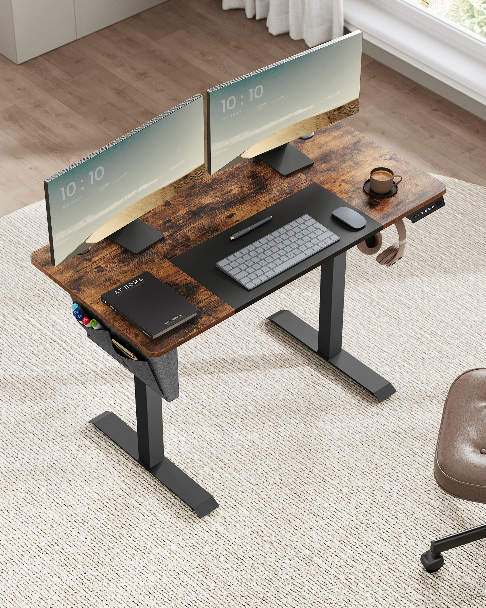 Songmics In Hoogte Verstelbaar Bureau Elektrisch, 120/140/160 Cm, Met Stoffen Organizer