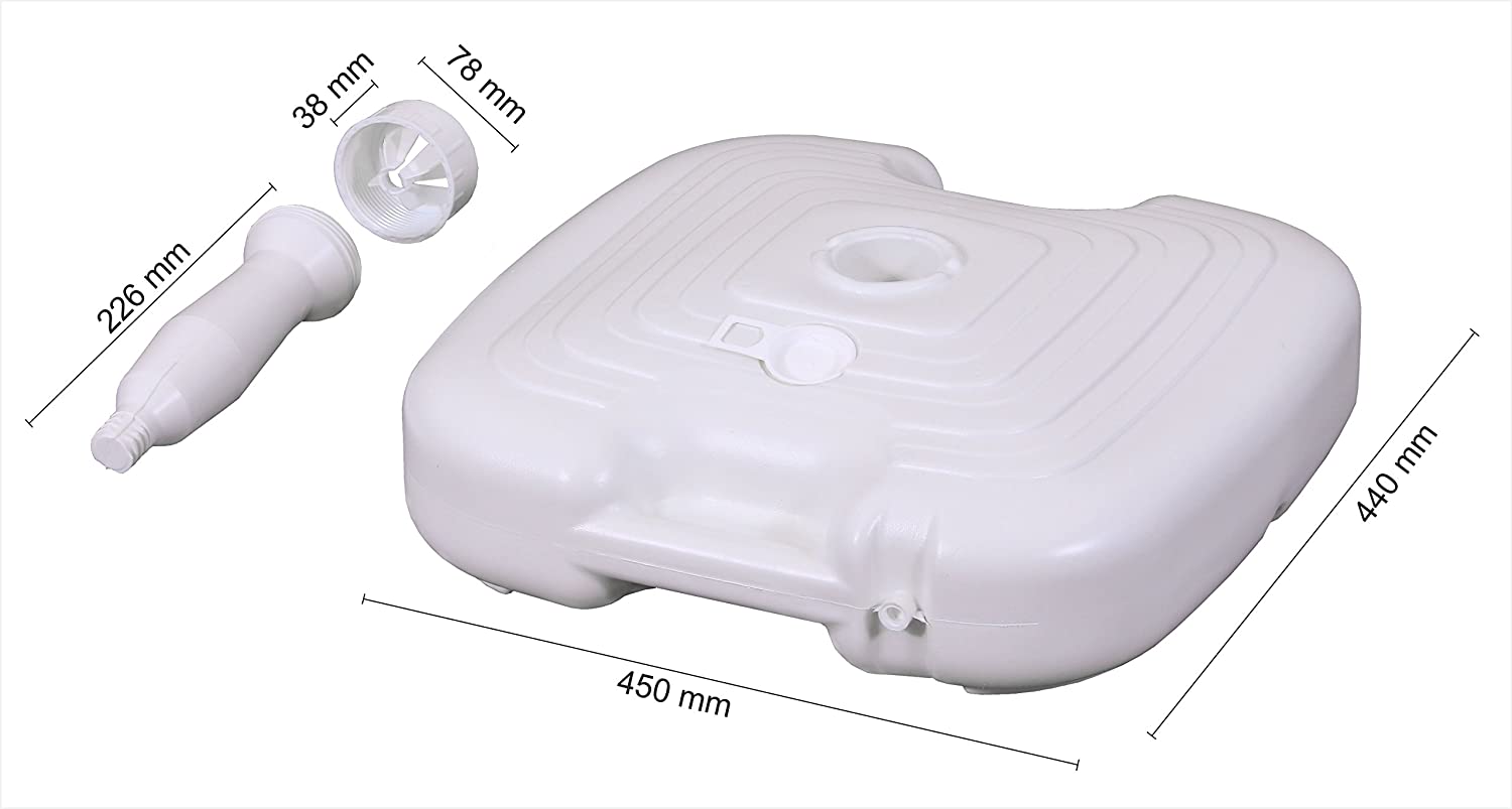 GREATOOL Base de Sombrilla Verano Rellenable Agua ligera Abs Blanca 44x44x15cm, Blanco, Aprox. 20L