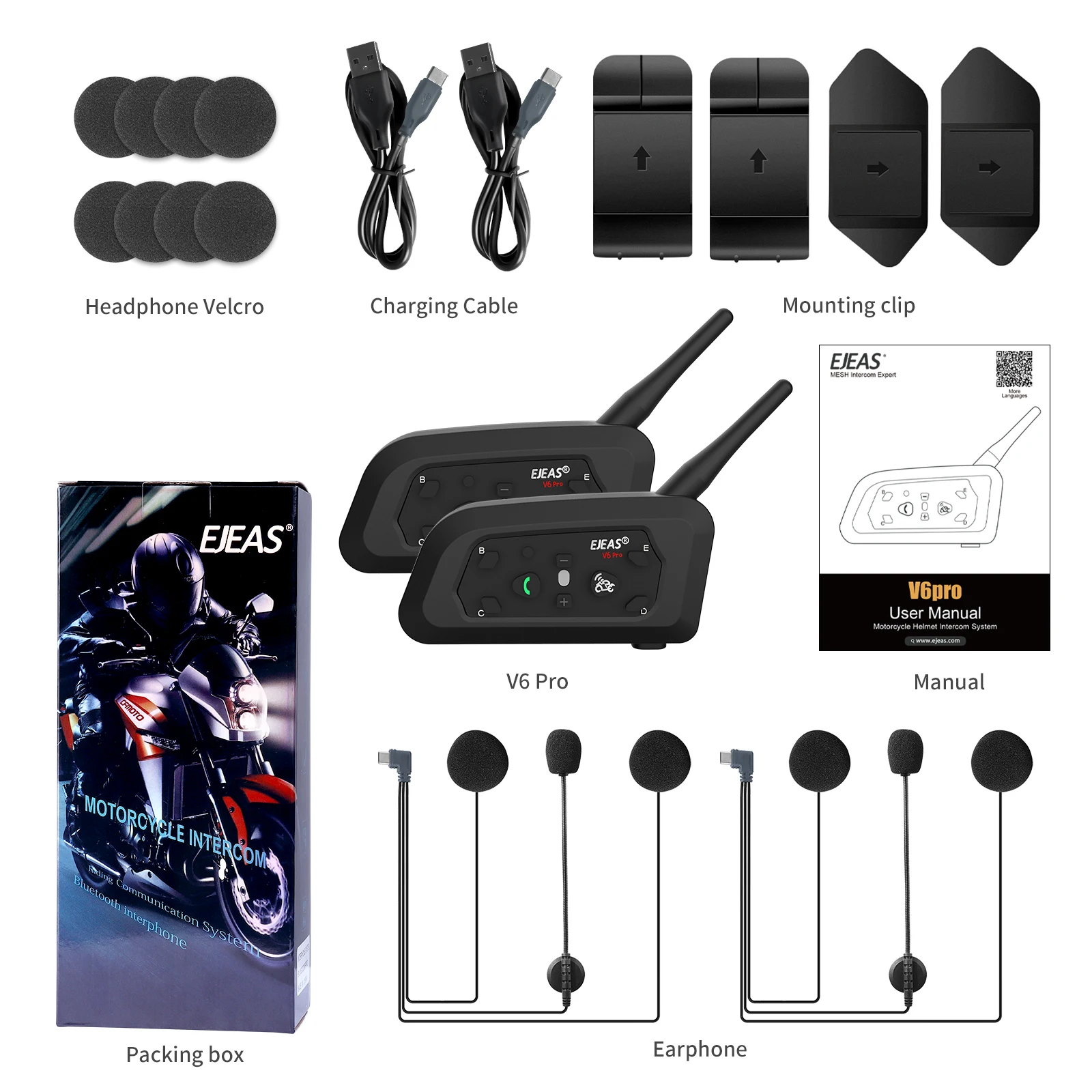 New Upgrade EJEAS V6 PRO Motorcycle Helmet Intercom Bluetooth Headset for 6 Rider Communicator Can EUC Remote Control Waterproof