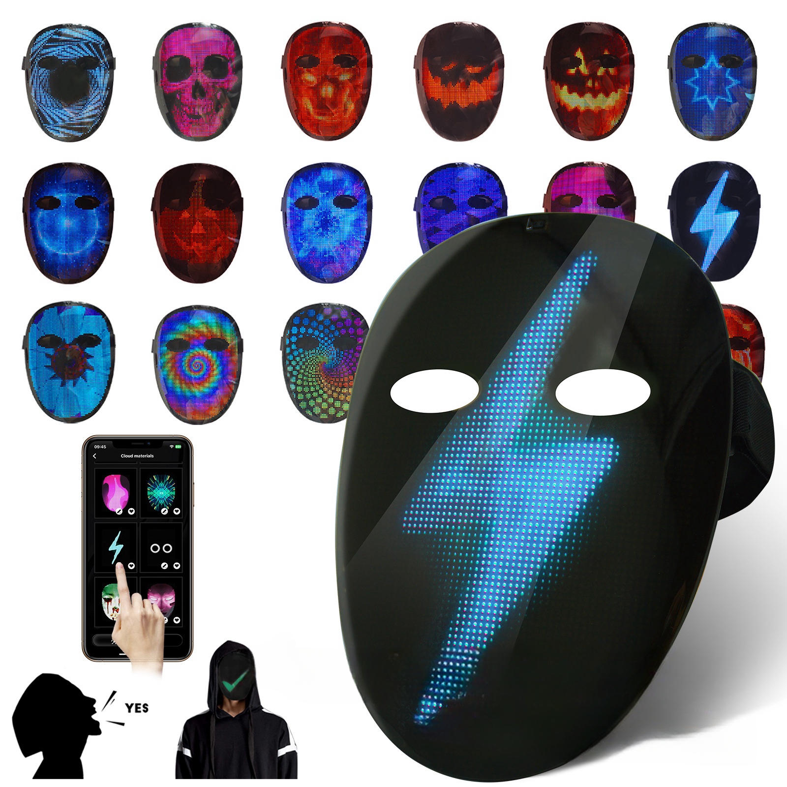 Neue bt app diy led maske rgb voll farbiges gesicht wechselnde glühende maske halloween ferien kostüm dj leuchten party atmosphäre cosplay
