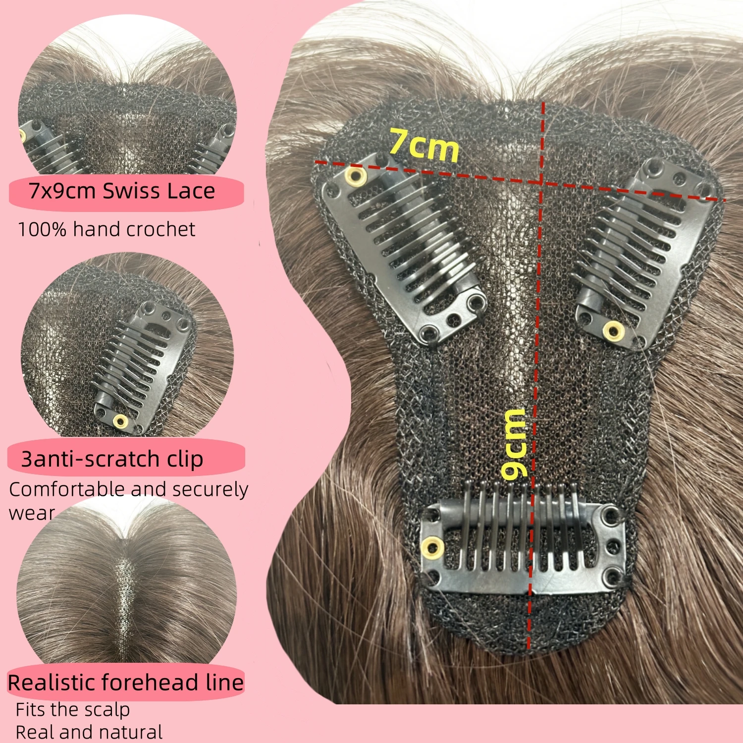Toppers de cabelo humano de renda suíça fina invisível com franja clip-in franja natural postiços topper para mulheres com desbaste de cabelo