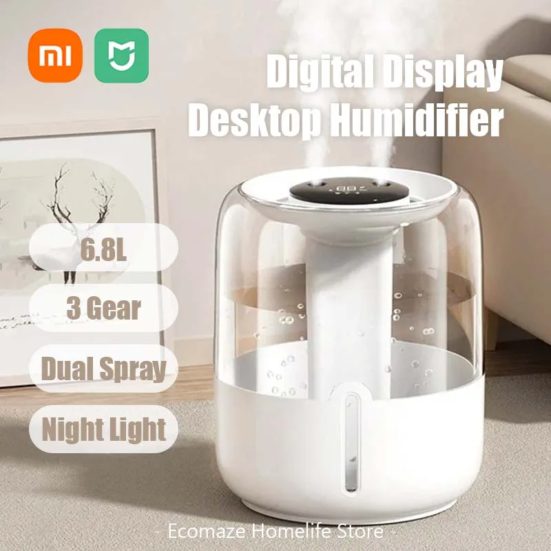 Xiaomi Dual Spray Humidifier 6800 ML Digital Display Night Light Mute USB Household Desktop Antibactery Purification Humidifying