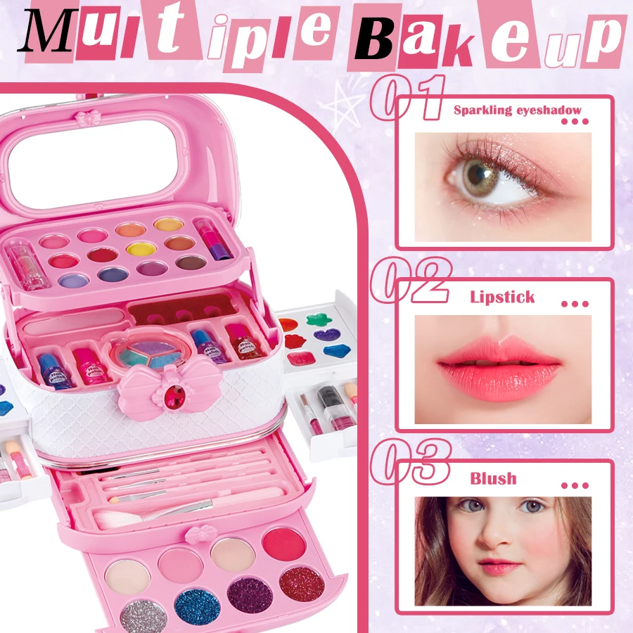 Giocattoli per ragazze lavabili per bambini - Kit trucco per bambini per ragazza, set trucco reale, kit trucco per bambine per bambini piccoli Pr