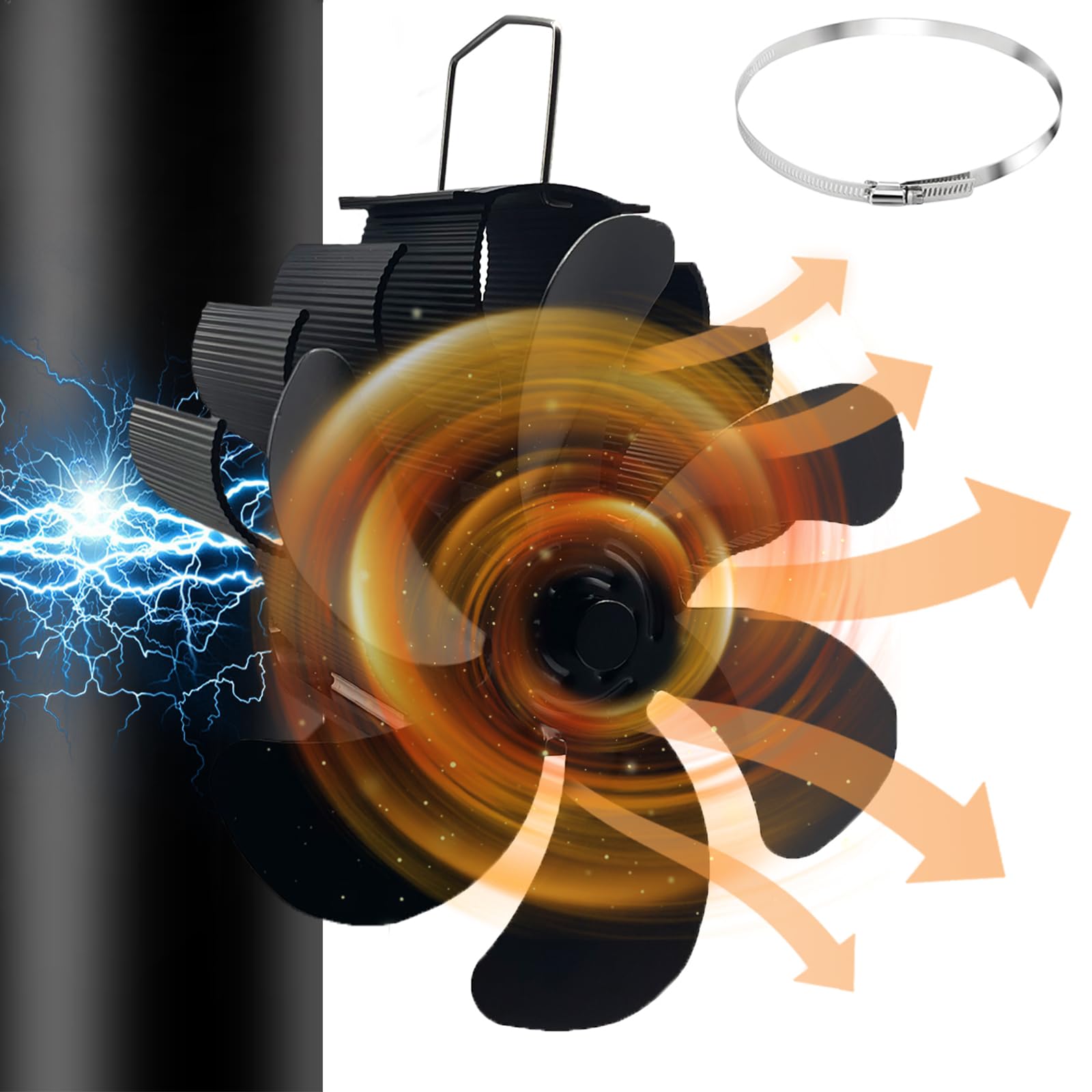 Magnetischer Holzbrennerventilator, Ofenventilator, verstellbarer Clip, wärmebetriebener Kaminventilator, leiser Kaminventilator, hängender Rauchrohrventilator aus Holz