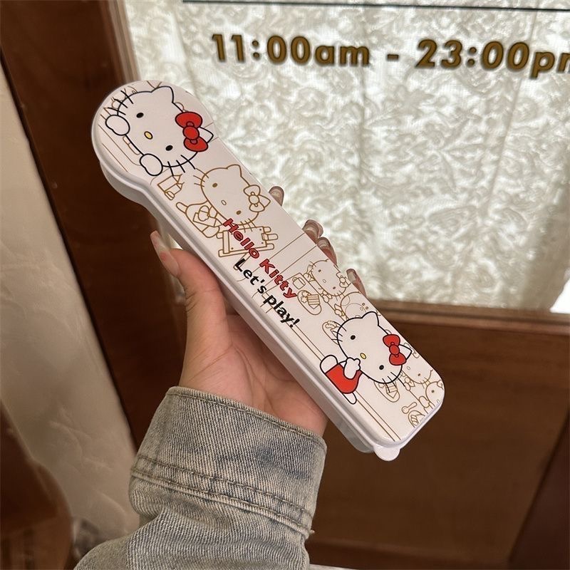 Sanrio Anime Hello Kitty vajilla cuchara palillos tenedor vajilla de acero inoxidable juego estudiantes van a trabajar vajilla portátil