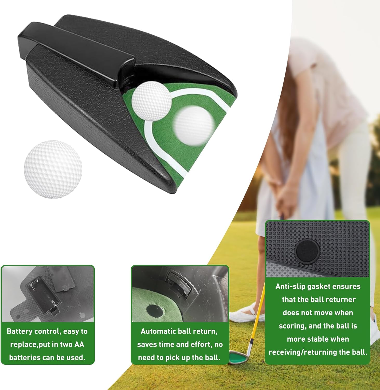 Golf Ball Return Putting Unit, Automatic Return Machine, Indoor Golf Putting Hole, Battery-Powered Practicing, Suitable for Prac