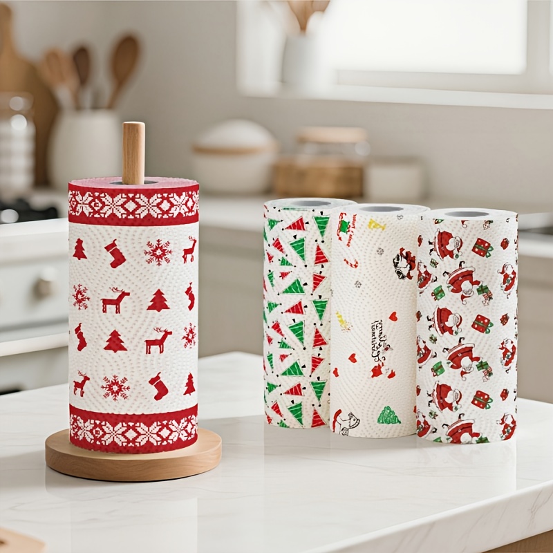 Christmas Kitchen Paper, Disposable Kitchen Cleaning Dual - Christmas Home Cleaning Tools, Christmas Decorative Paper Towels