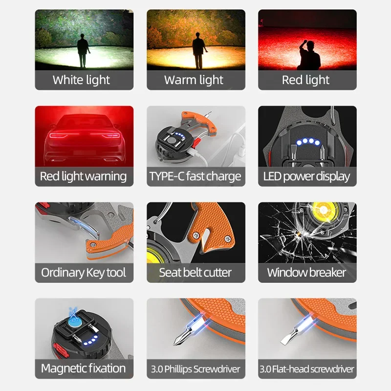 Tragbare Mini-Multifunktions-Schlüsselanhänger-Licht, Wartungslicht, Outdoor, Camping, wiederaufladbare Taschenlampe, Cob-Arbeitslicht