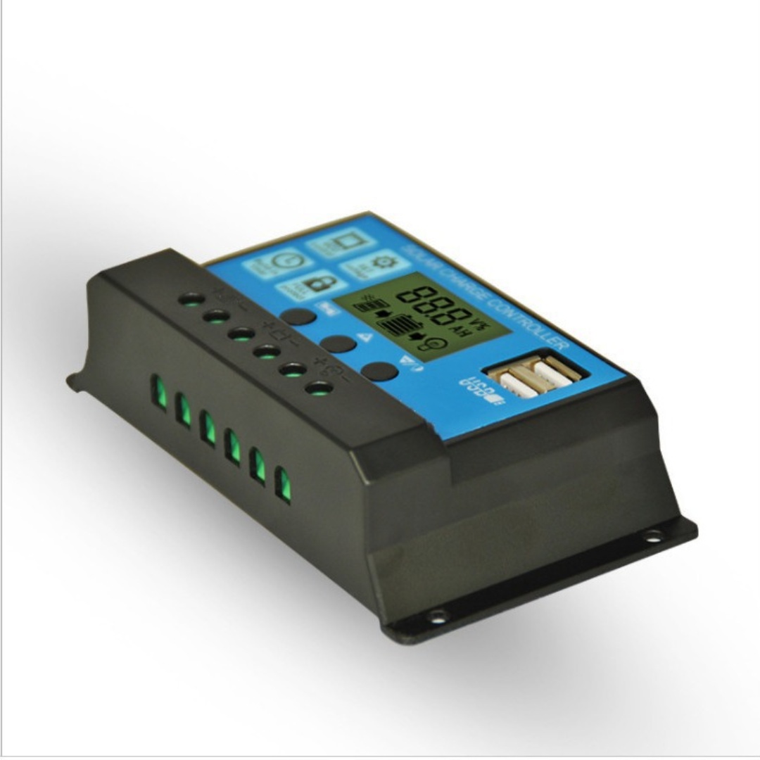Regolatore di carica solare 10A/30A 12V24V, regolatore fotovoltaico per pannello solare con doppia uscita USB 5V con funzione di temporizzazione di controllo ottico