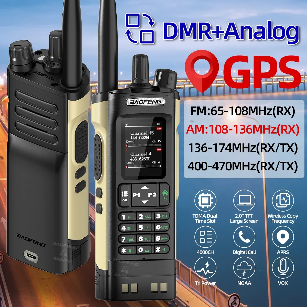2025 nuevo BAOFENG DM32 DM-32UV Walkie Talkie DMR GPS 10W programación multibanda copia inalámbrica frecuencia tipo C UV32 Ham 2 vías Ra