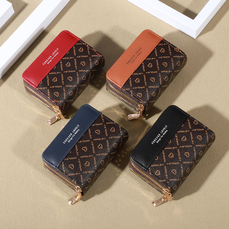 Mini portafoglio con protezione RFID-Chic in ecopelle con doppia cerniera, più slot per schede e tasca antiscivolo, pochette classica compatta