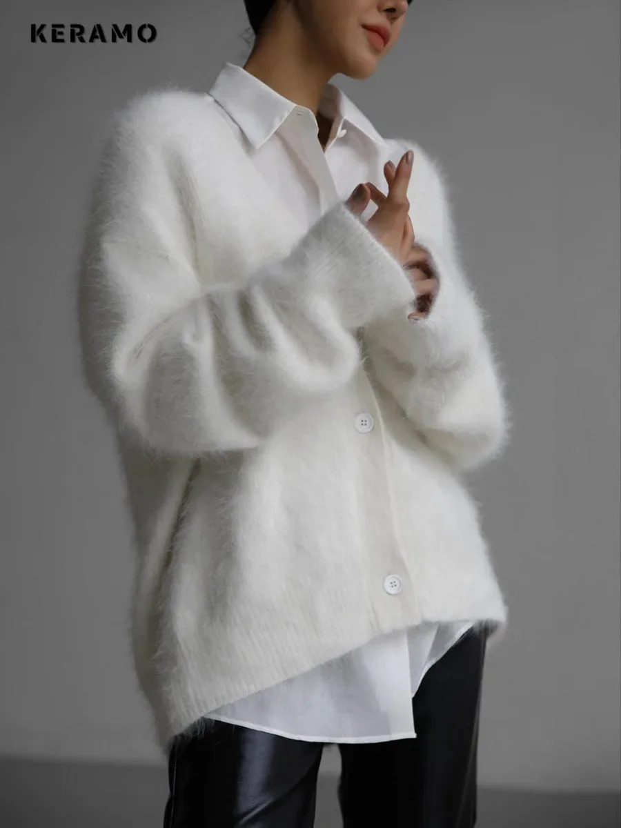 2024 inverno hotsweet cor sólida tricô manga longa cardigans feminino gyaru casual com decote em v único breasted bainha sexy camisola