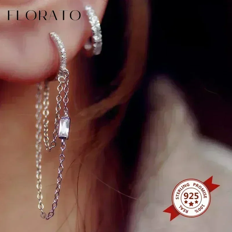 FLORATO-pendientes de plata de ley 925 con cadena y colgante de borla, aretes de plata de circón para mujer, joyería de boda de lujo
