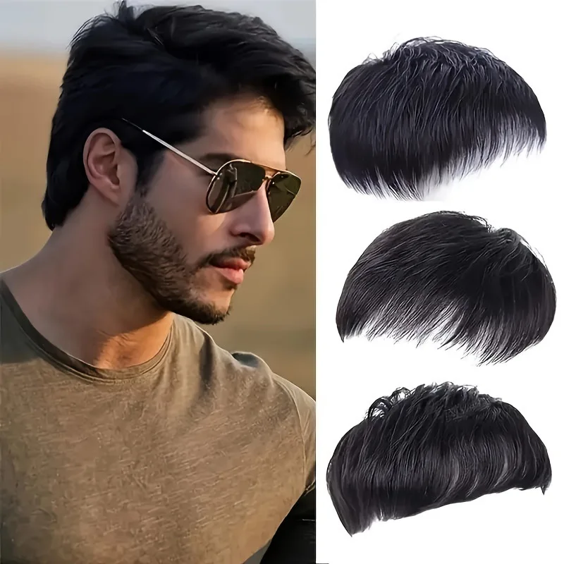 Moda masculina peruca de fibra sintética vendas de cabelo curto no bloco de cabelo para cobrir cabelo branco remendo de cabelo careca mediterrâneo