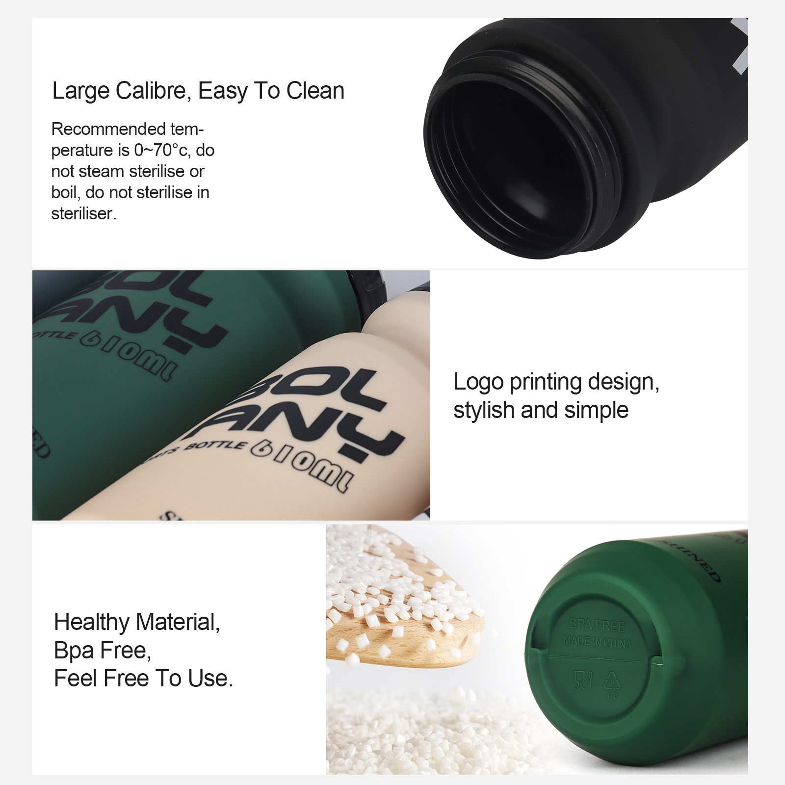 BOLANY 610ML PP Bicicleta Botella de agua Squeeze Out Agua a prueba de fugas Ciclismo Deportes al aire libre Botella de agua Fitness Taza de agua de plásticov