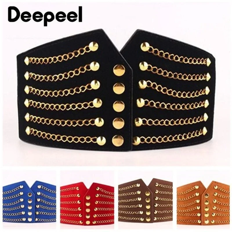 Deepeel, 10cm de ancho, moda para mujer, corsé ajustado, fajas, cinturones elásticos, pretina con remaches, abrigo femenino, cinturón de piel Hige, accesorio