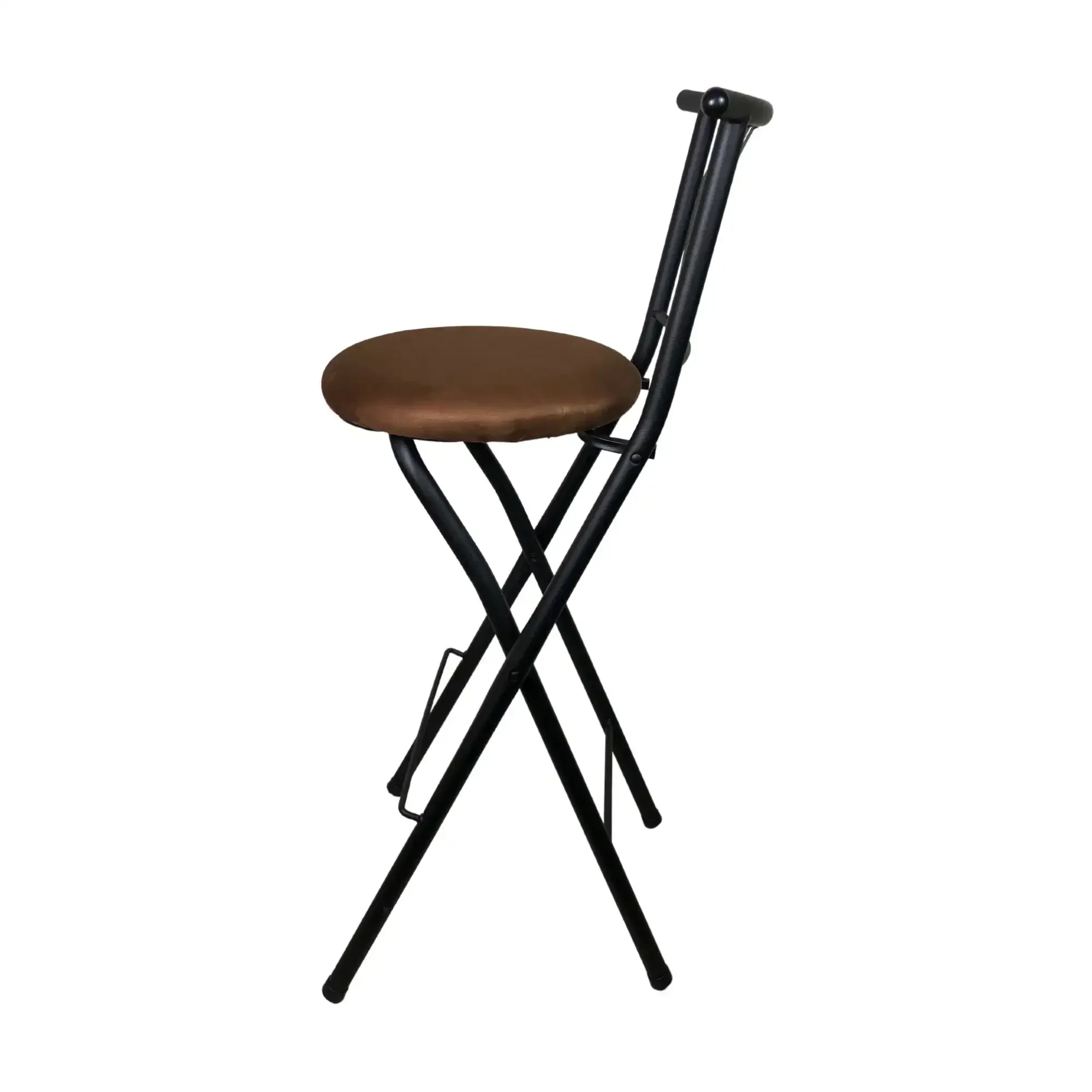 Indoor Metal Folding Stool with Slat Back and Microfiber Seat