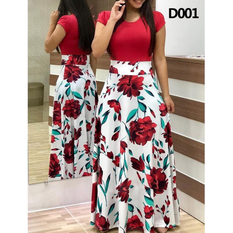 Vestidos elegantes de manga corta con franjas de diferente Color y estampado de flores a la moda para primavera/verano 2024
