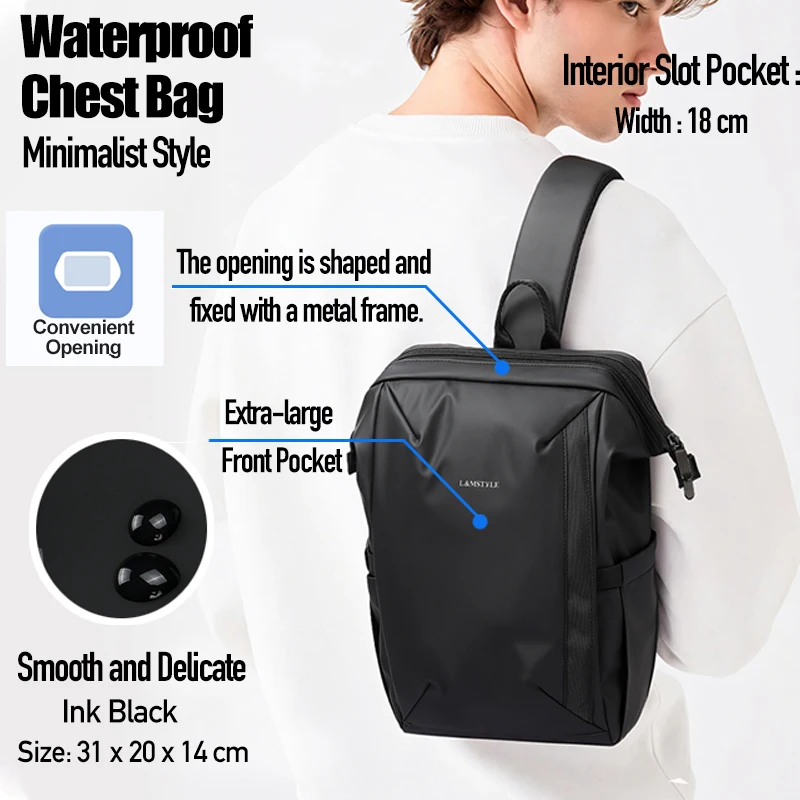 Bolso de pecho impermeable para hombre, bandolera ligera con acceso rápido, mochila de hombro Oxford duradera para exteriores