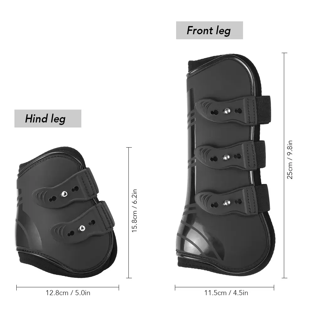 4 ชิ้นม้าขารองเท้าปรับด้านหน้าขาหลังเอ็นปกป้องขี่ม้า PU Shell และ Neoprene คุณภาพสูง