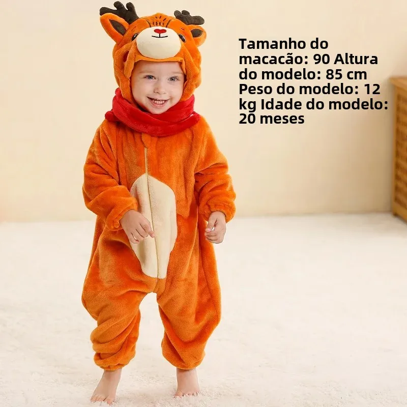 MICHLEY Macacão de bebê de inverno com capuz flanela cosplay roupas infantis da criança macacões gerais fantasia para crianças menina menino