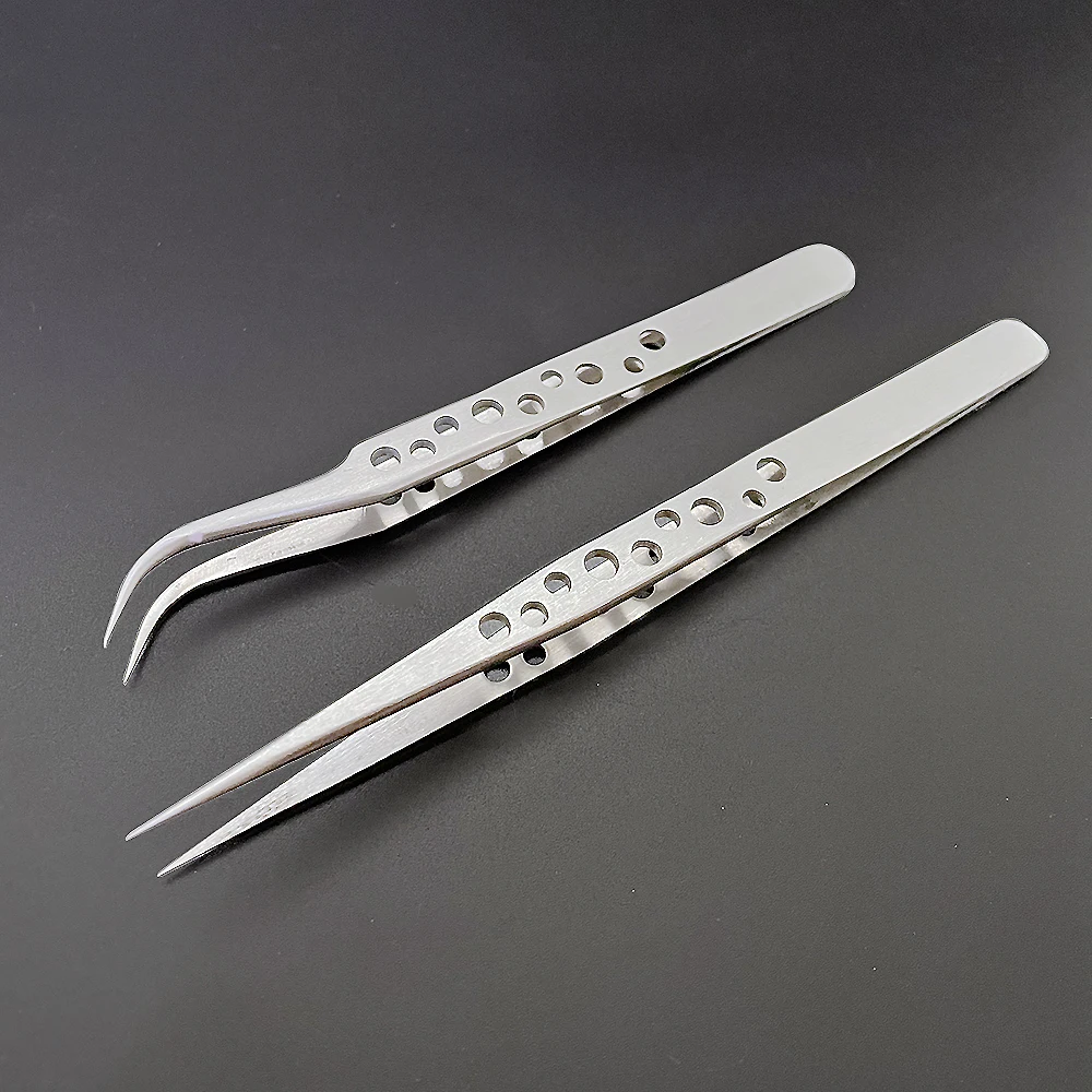 แหนบอุตสาหกรรม Electronics Anti-static Curved Straight Tip Precision สแตนเลส DIY เครื่องมือชุดคีมซ่อมโทรศัพท์