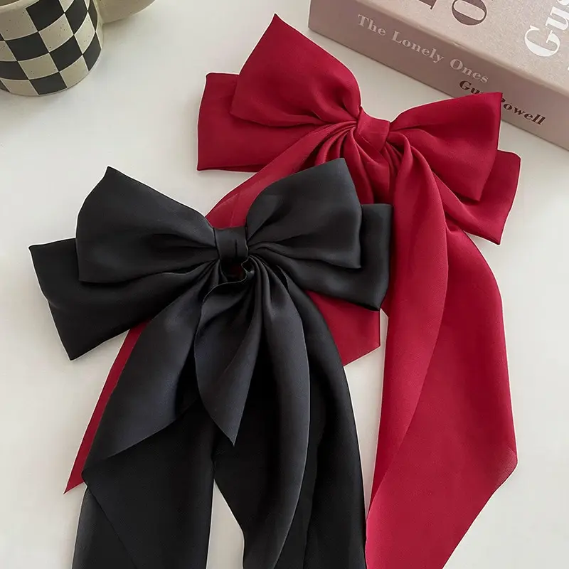 Fermaglio per capelli con nastro a fiocco da donna moda semplice Clip a molla in raso solido fermaglio per capelli elegante Clip per capelli retrò accessori per capelli per ragazze