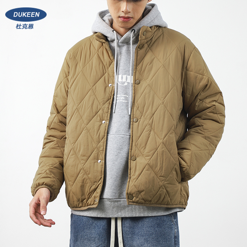 Dukeen Lingge Jaqueta de algodão costurada masculina inverno vintage jaqueta de cor sólida espessada gola alta jaqueta de terno de beisebol