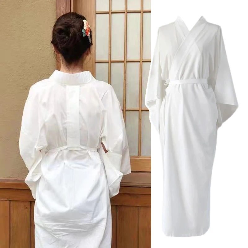 WomenTraditional ชุดกิโมโนญี่ปุ่น Juban สีขาว Yukata ชุด SLong Robe กับเข็มขัดชุดเสื้อคลุมฮาโอริกิโมโนด้านในสวมใส่อุปกรณ์เสริม