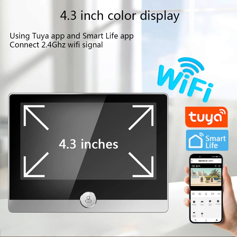 Tuya câmera de vídeo inteligente campainha wifi 1080p olho mágico campainha da porta ip com tela de exibição de 4.3 polegadas funciona com alexa google casa